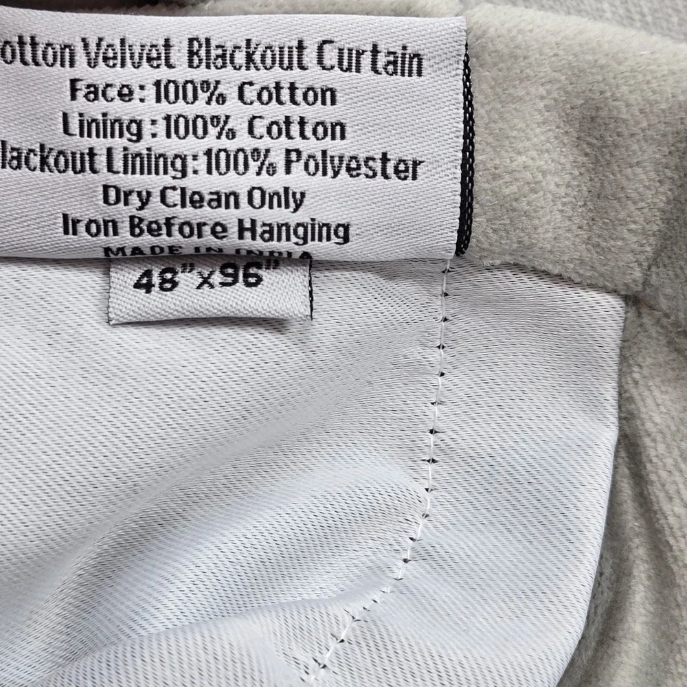 NWT QUINCE 48x96 Cotton Velvet Room Darkening Curtain Light Grey 2119